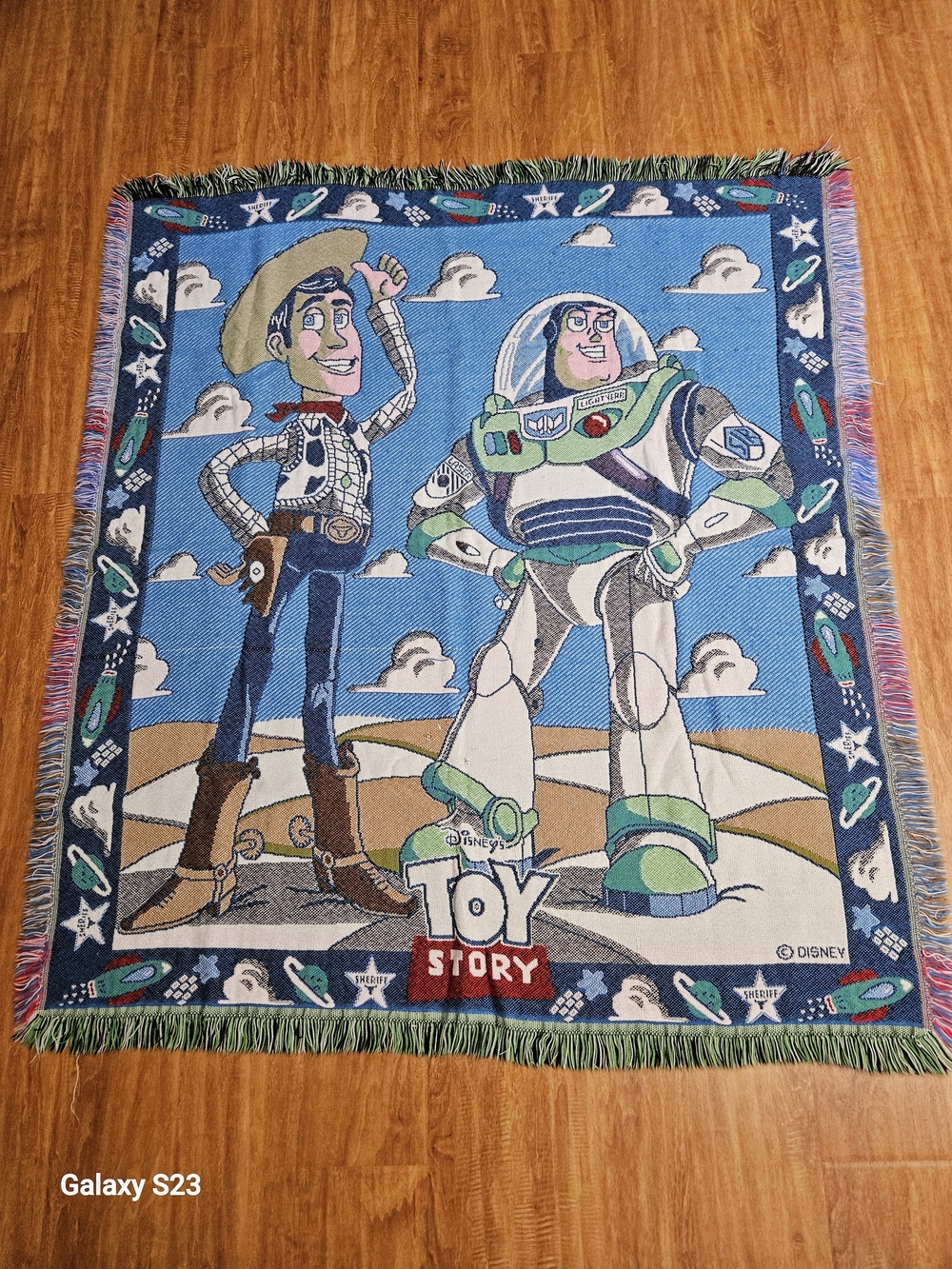 Disney Toy Story Woody and Buzz Lightyear Blue Plush Throw Blanket